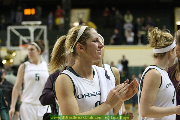 Senior Micaela Cocks acknowledges fan's ovation.