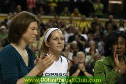 Micaela was escorted into Mac Court for Senior Day by Natasha Ruckwardt and Willette White.