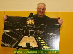 FBC Social M.C., Jim Long, shows off photo of the new Matt Arena brought by Kurt Zimmerman.