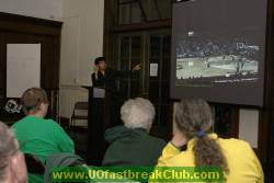 Coach Whittington shows video clips of recent USC games at FBC Chalk Talk.